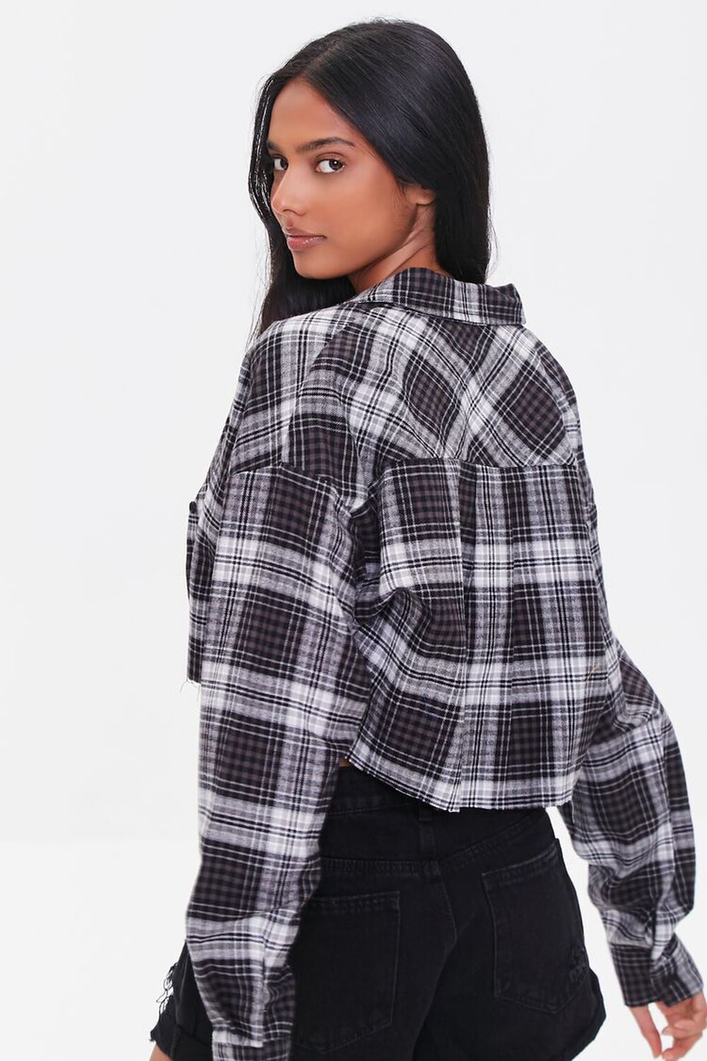 Plaid Cropped Flannel Shirt, image 3