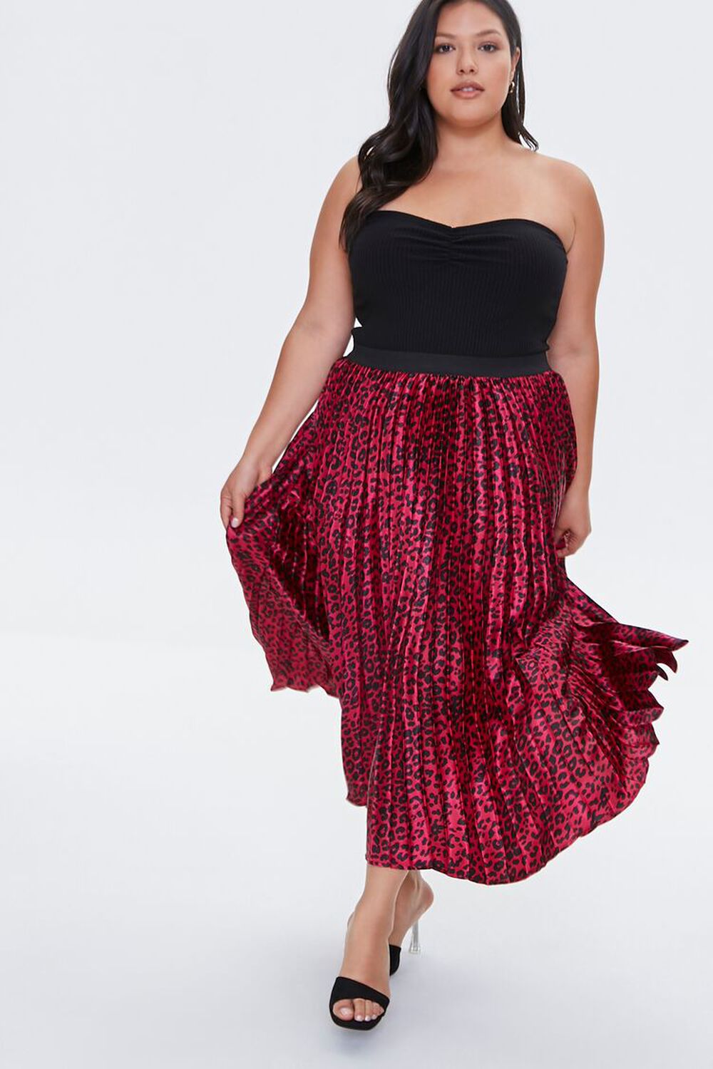 WINE/BLACK Plus Size Leopard Print Midi Skirt, image 1