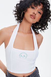 WHITE/GREEN L.A. Racquet Club Graphic Halter Top, image 1