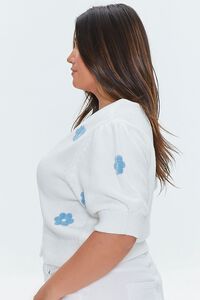 WHITE/BLUE Plus Size Floral Cardigan Sweater, image 2