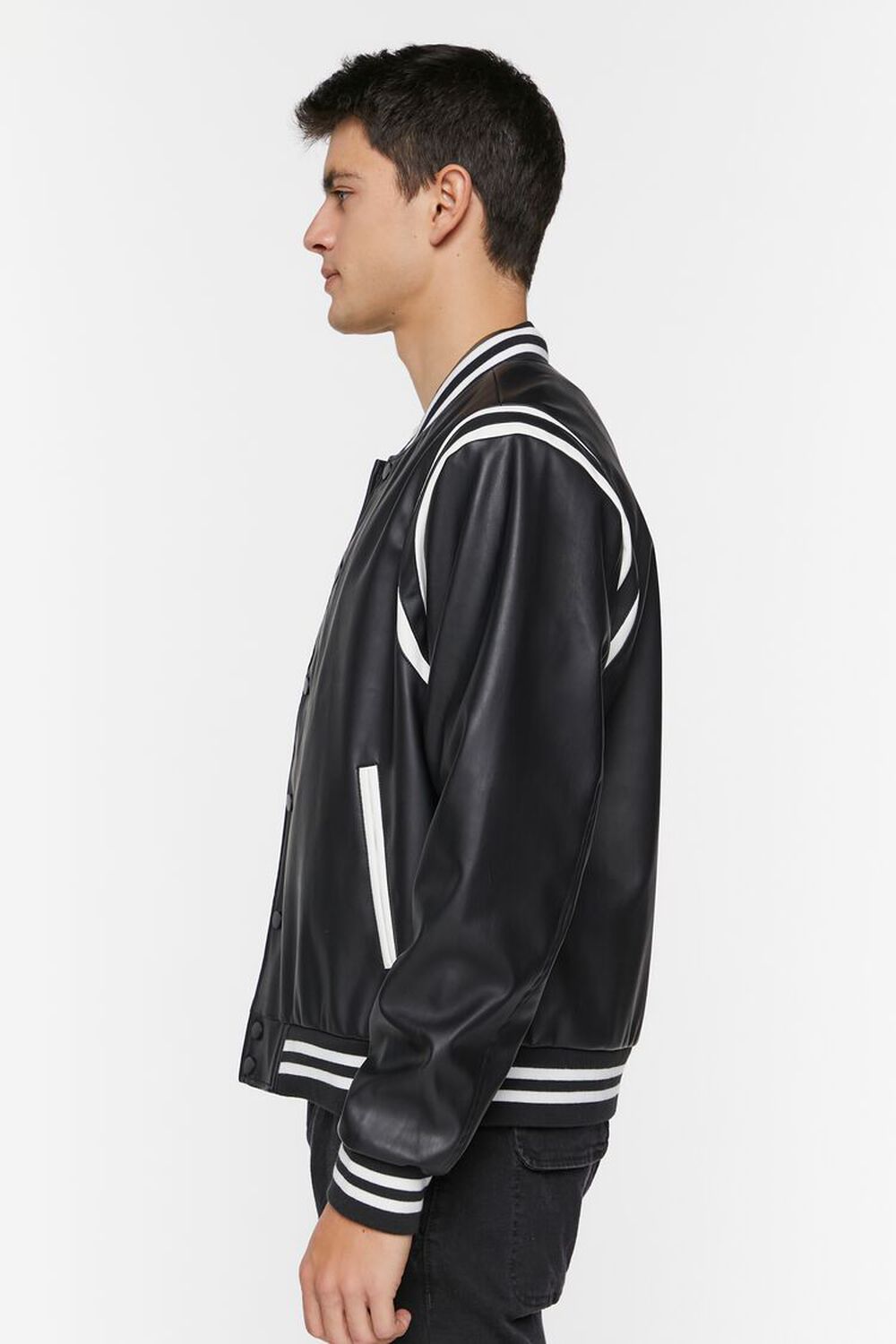 Mens Embroidered Varsity Jacket with Faux Leather Sleeves and