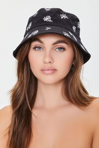 BLACK/WHITE Embroidered Floral Bucket Hat, image 2
