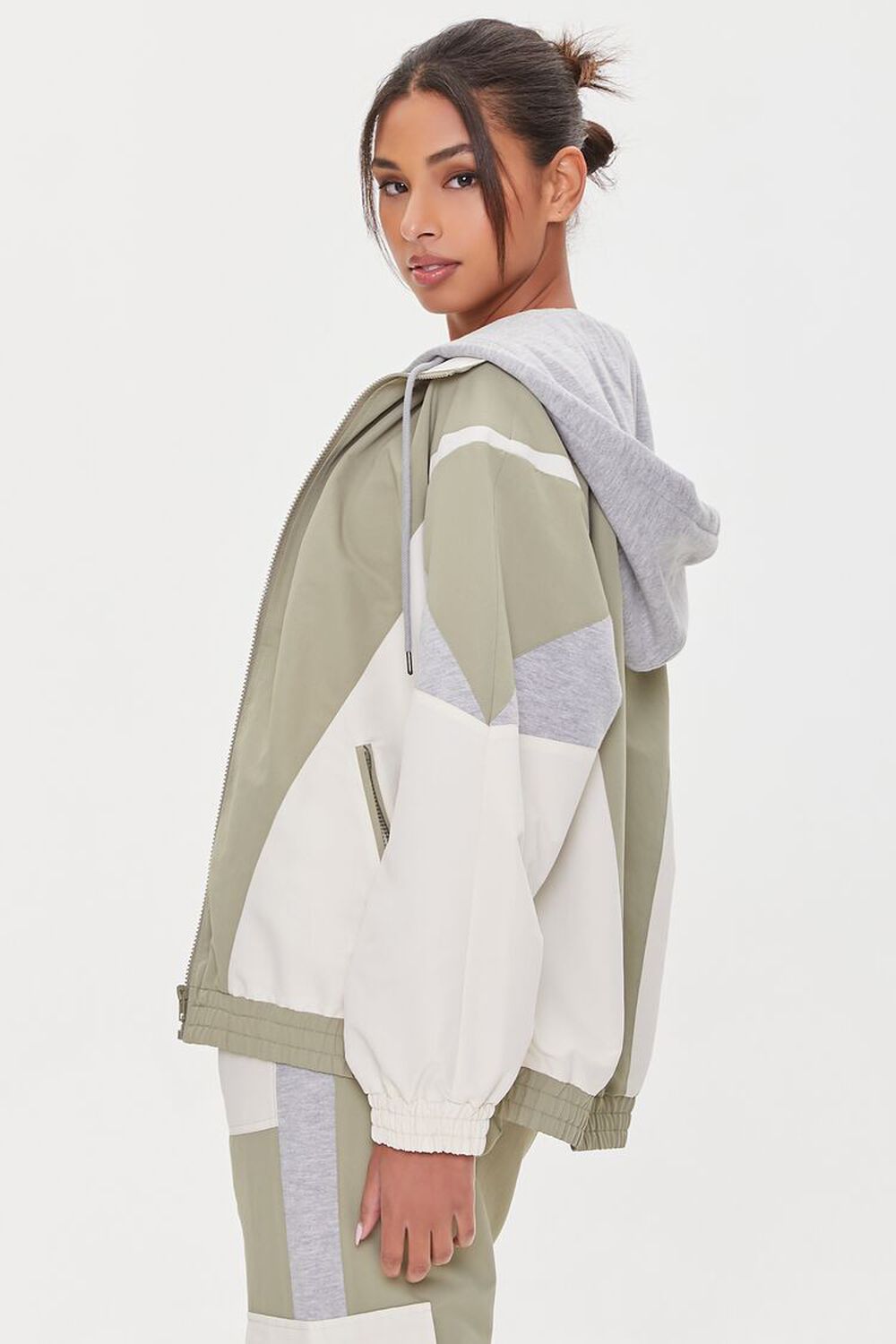 SAGE/MULTI Colorblock Zip-Up Hooded Jacket, image 2