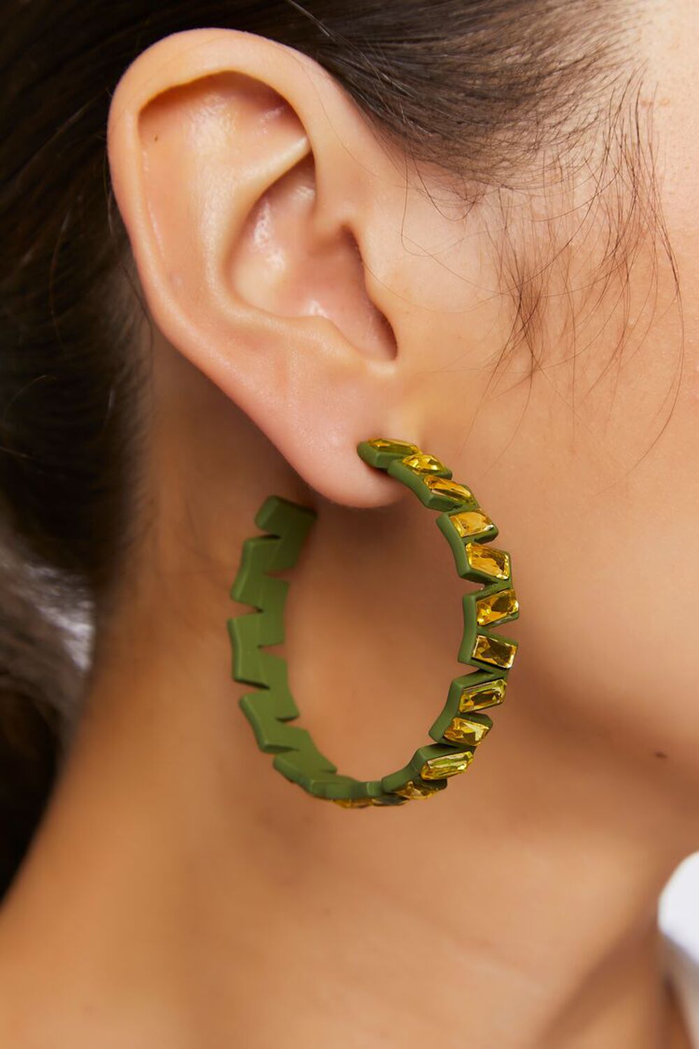 GREEN Faux Gem Hoop Earrings, image 1
