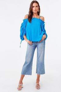 TURQUOISE Ruffled Open-Shoulder Top, image 4
