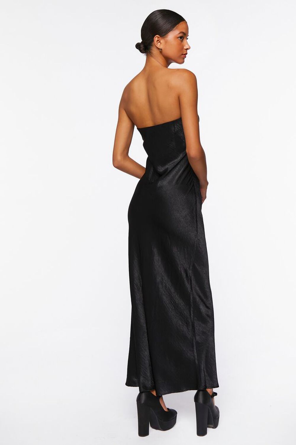 BLACK Satin Strapless Maxi Dress, image 3