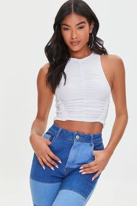 WHITE Ruched Crop Top, image 1