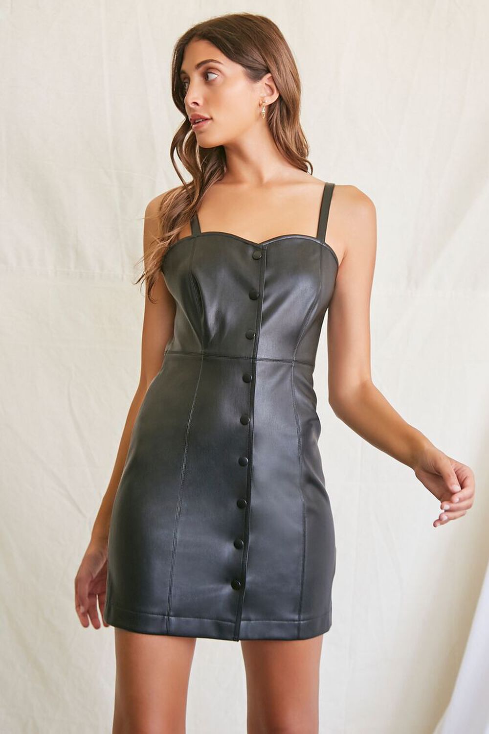 BLACK Faux Leather Sweetheart Mini Dress, image 1