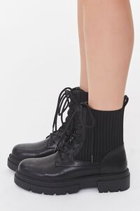 BLACK Faux Leather Ribbed Booties, image 2