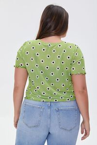 GREEN/MULTI Plus Size Floral Tie-Front Crop Top, image 3