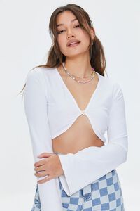 WHITE Floral-Button Crop Top, image 1
