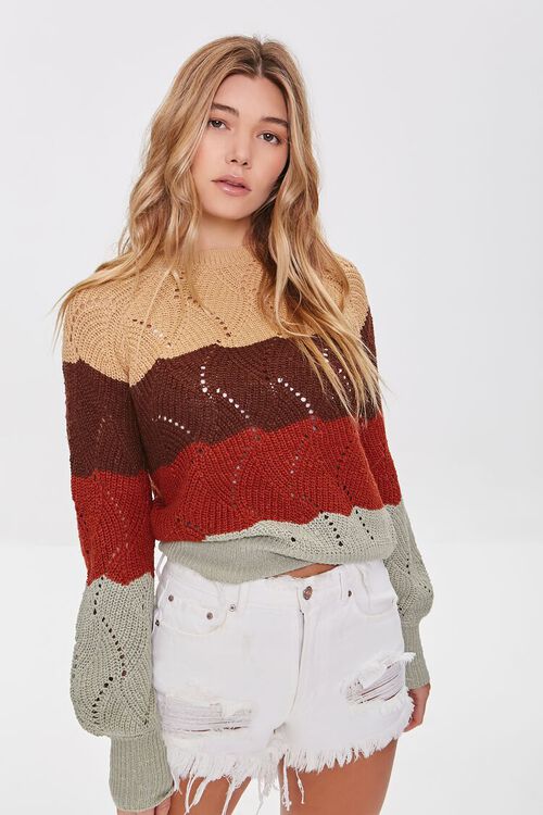 TAUPE/MULTI Colorblock Pointelle Knit Sweater, image 2