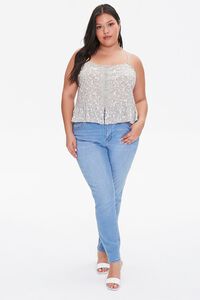 SAGE/WHITE Plus Size Floral Buttoned Cami, image 4