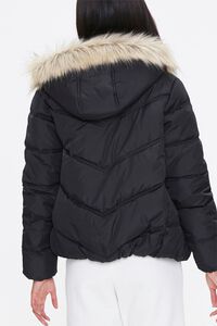BLACK Faux Fur Hooded Puffer Jacket, image 3