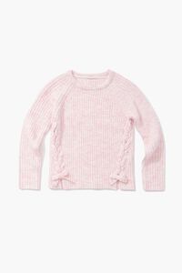 CREAM/PINK Girls Ribbed Bow Sweater (Kids), image 1