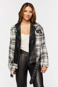 BLACK/CREAM Tweed & Faux Leather Moto Jacket, image 1