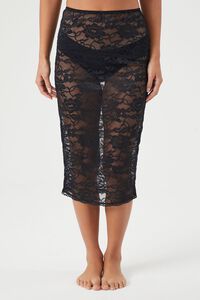 BLACK Sheer Floral Lace Lingerie Midi Skirt, image 2
