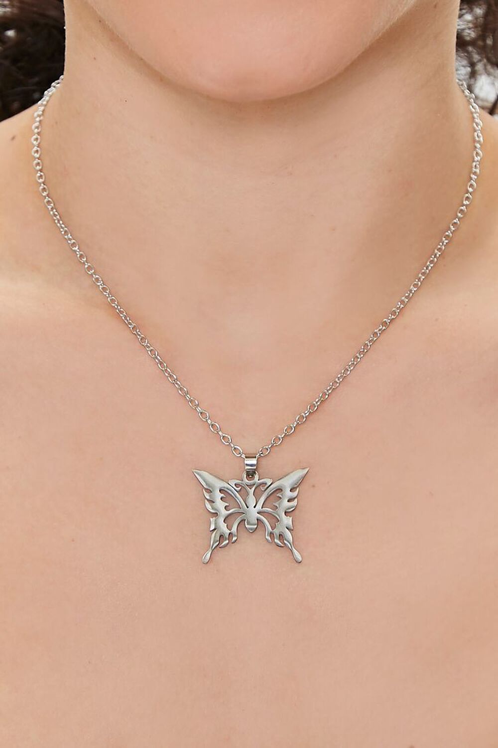 SILVER Butterfly Pendant Chain Necklace, image 1