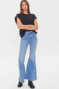 MEDIUM DENIM Recycled Cotton Faded Flare Jeans, image 1