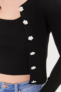 BLACK Floral-Button Cardigan Sweater, image 5
