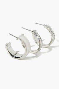 SILVER/CLEAR Textured Hoop Earring Set, image 2