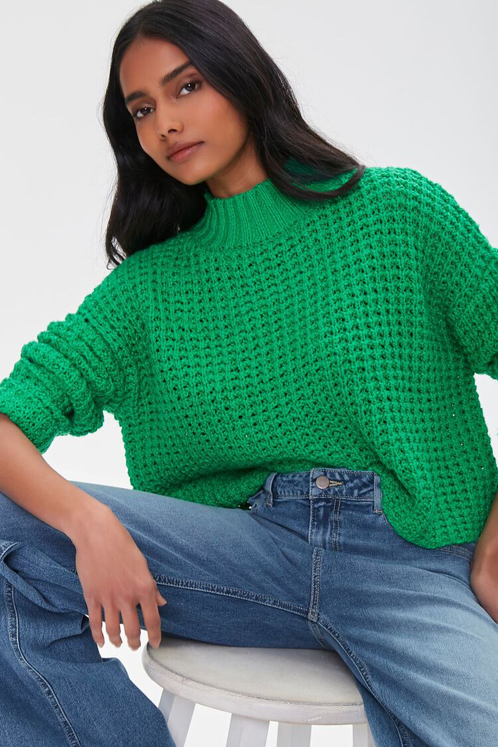 GREEN Mock Neck Purl Knit Sweater, image 1