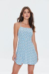 BLUE/MULTI Ditsy Floral Print Mini Dress, image 1
