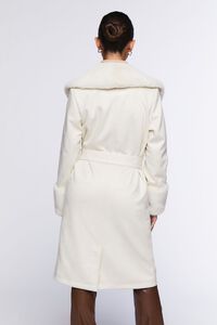 NATURAL Faux Fur-Trim Belted Trench Coat, image 3