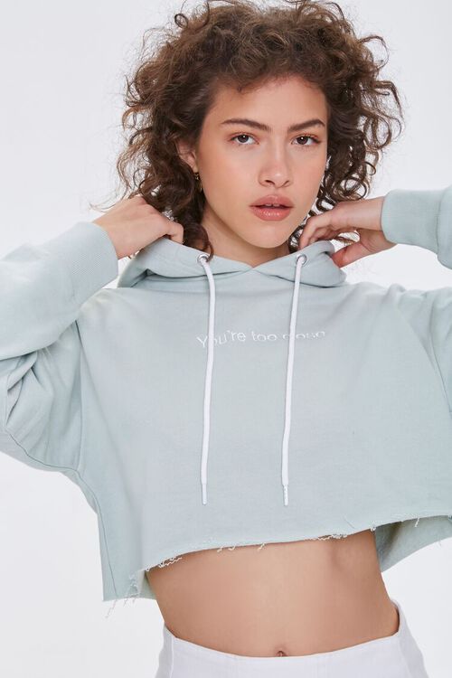 BLUE/WHITE Youre Too Close Cropped Hoodie, image 1