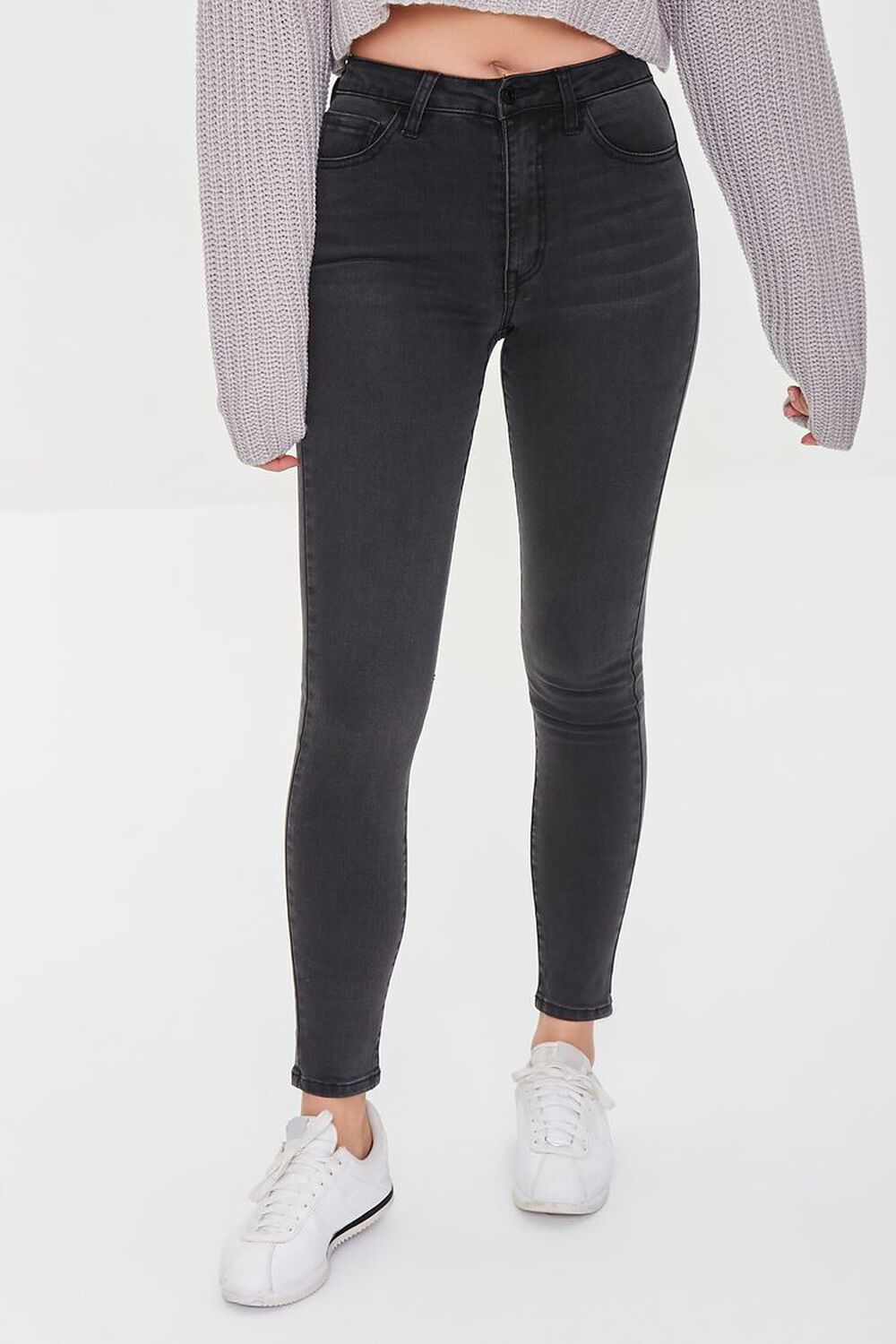 WASHED BLACK Essential Mid-Rise Skinny Jeans, image 1