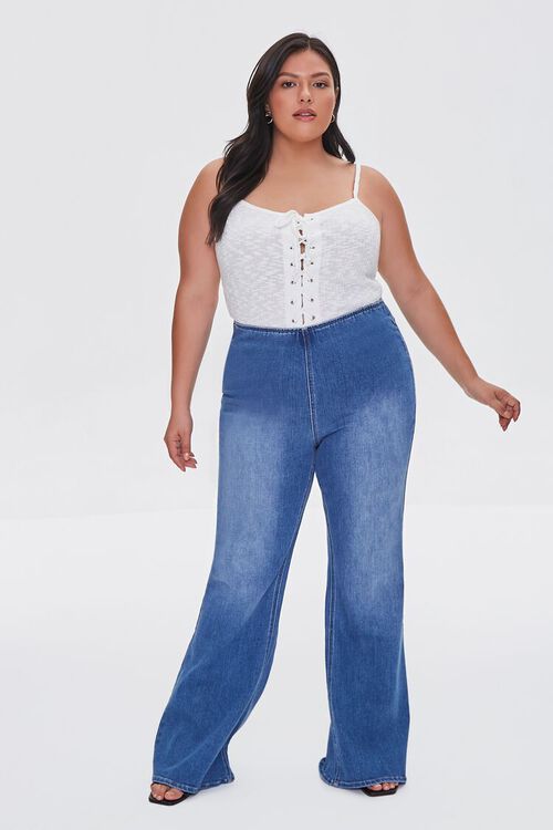 MEDIUM DENIM Plus Size Premium Pull-On Flare Jeans, image 1