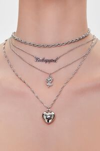 SILVER Heart Pendant Layered Necklace, image 1