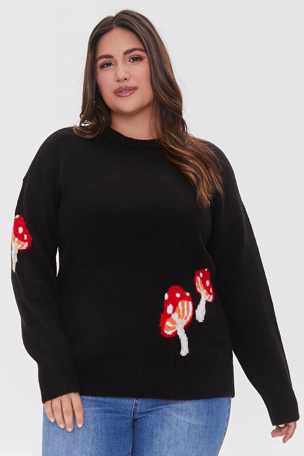 BLACK/MULTI Plus Size Mushroom Sweater, image 1