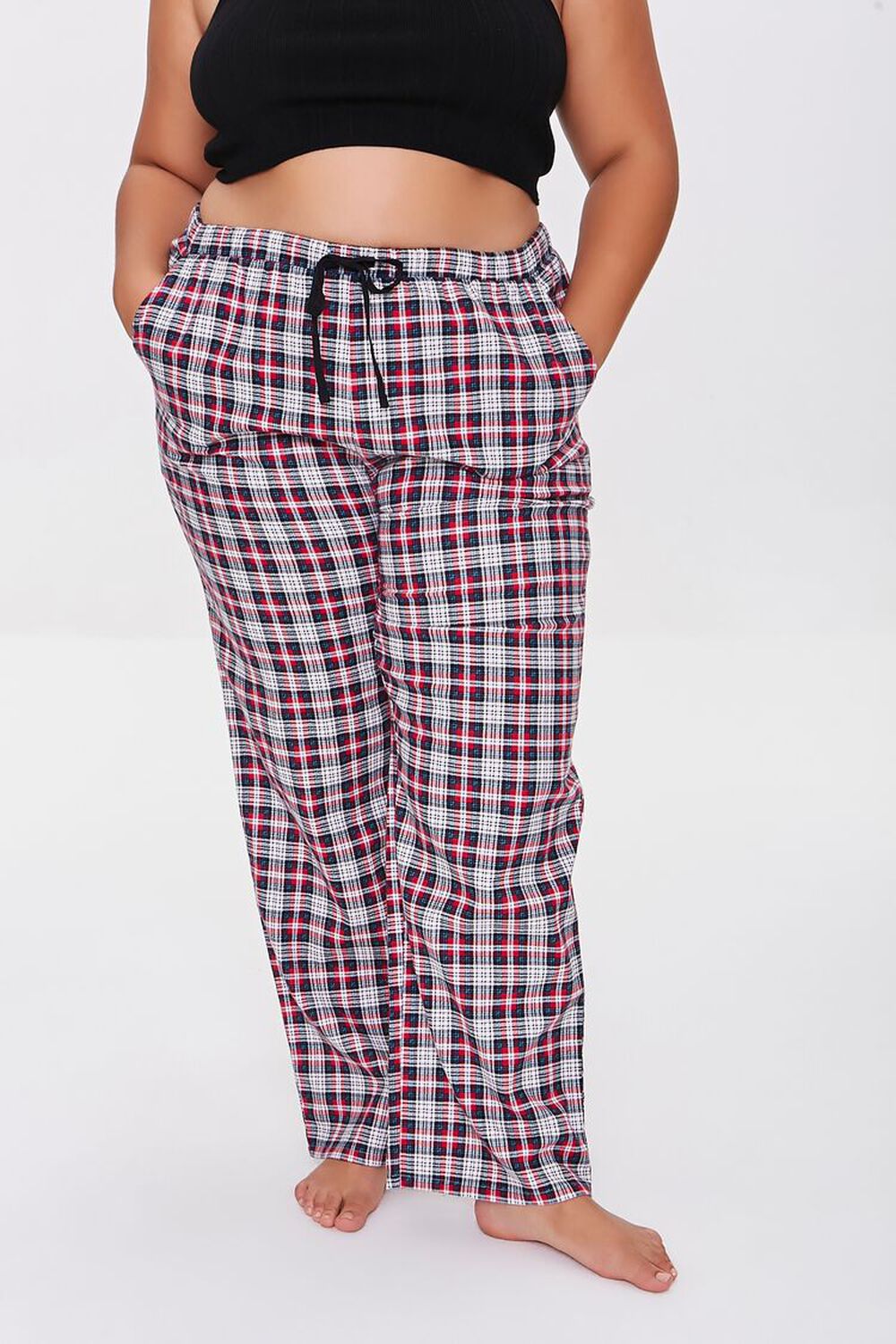 RED/MULTI Plus Size Plaid Flannel Pajama Pants, image 2