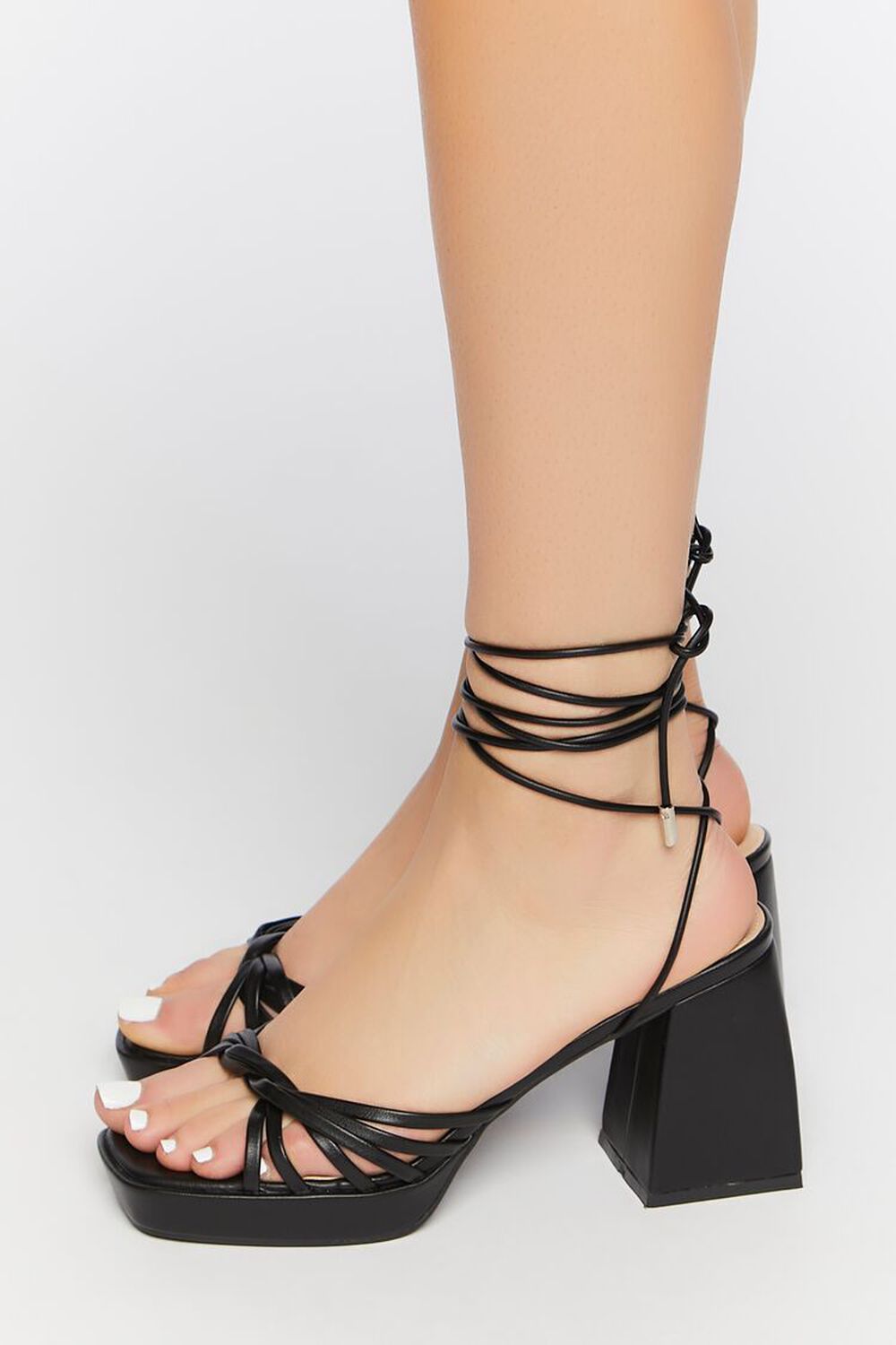 BLACK Strappy Platform Lace-Up Heels, image 2