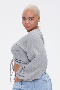 HEATHER GREY Plus Size Ruched Balloon-Sleeve Crop Top, image 2