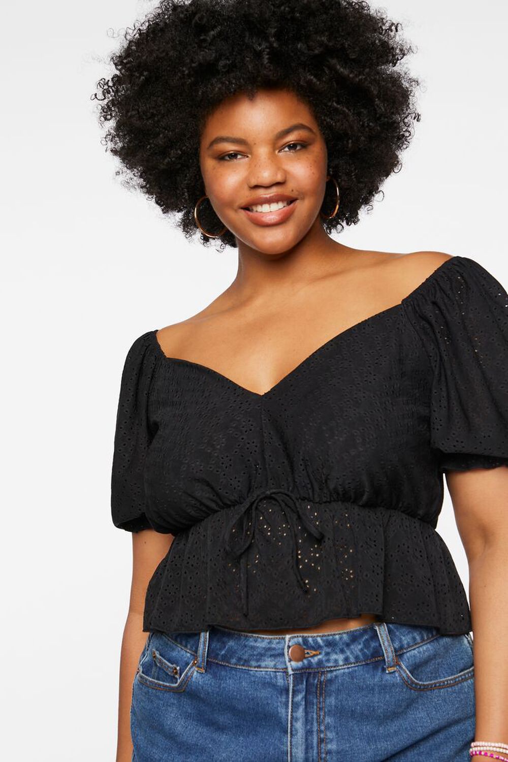 Plus Size Embroidered Floral Crop Top, image 1