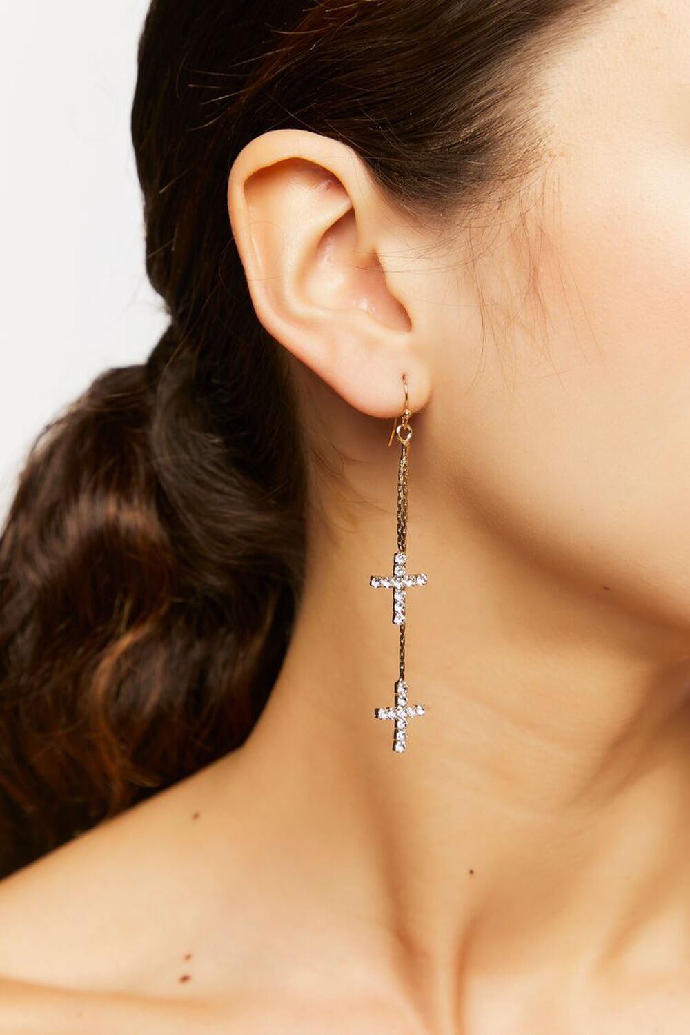 Rhinestone Cross Drop Earrings, image 1