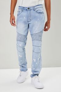 LIGHT DENIM Paint Splatter Slim-Fit Moto Jeans, image 2