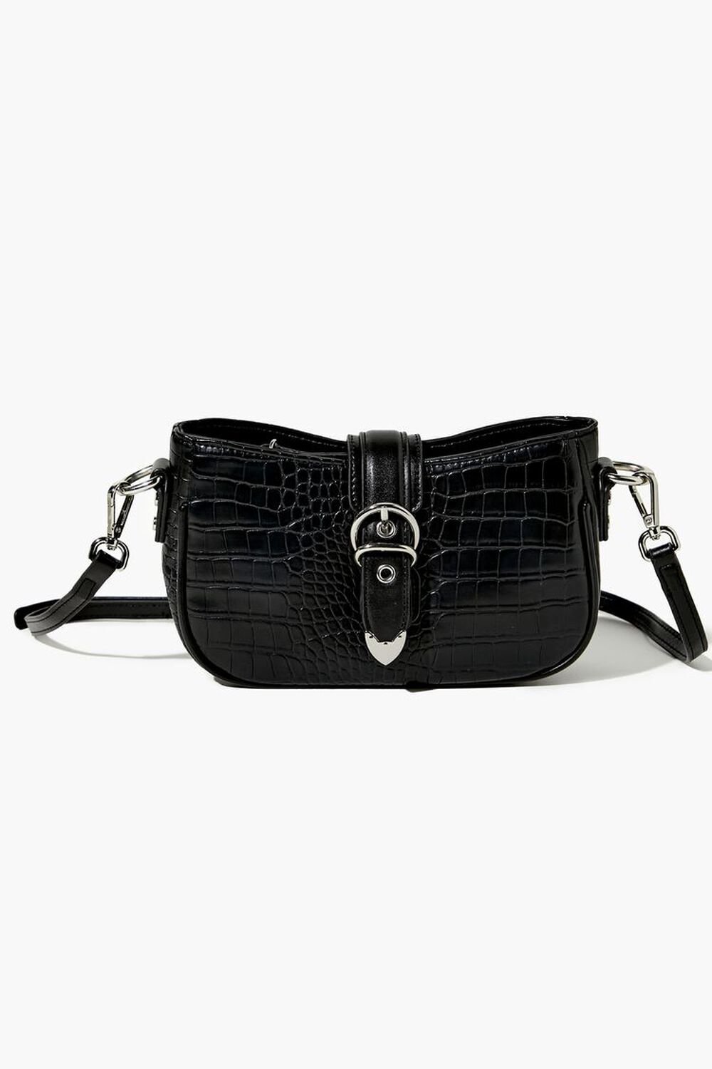 BLACK Faux Croc Leather Crossbody Bag, image 1