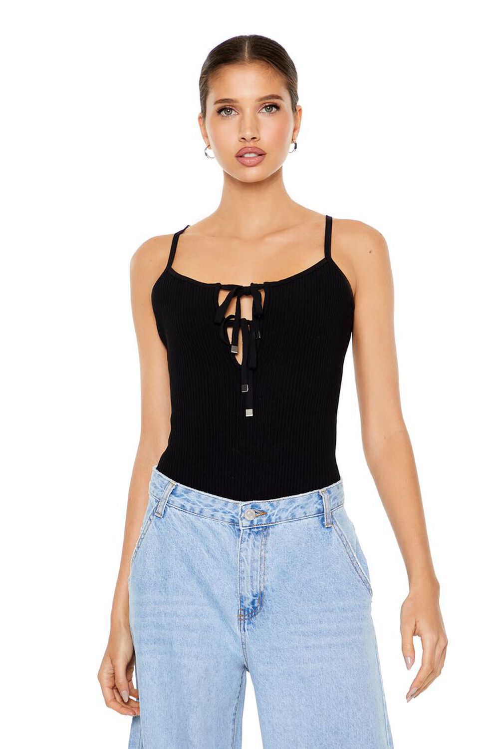 Socialite Cami Bodysuit Top Spaghetti Straps Black Women Size X