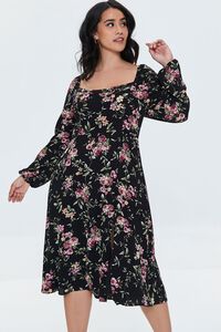 BLACK/MULTI Plus Size Floral Print Midi Dress, image 1
