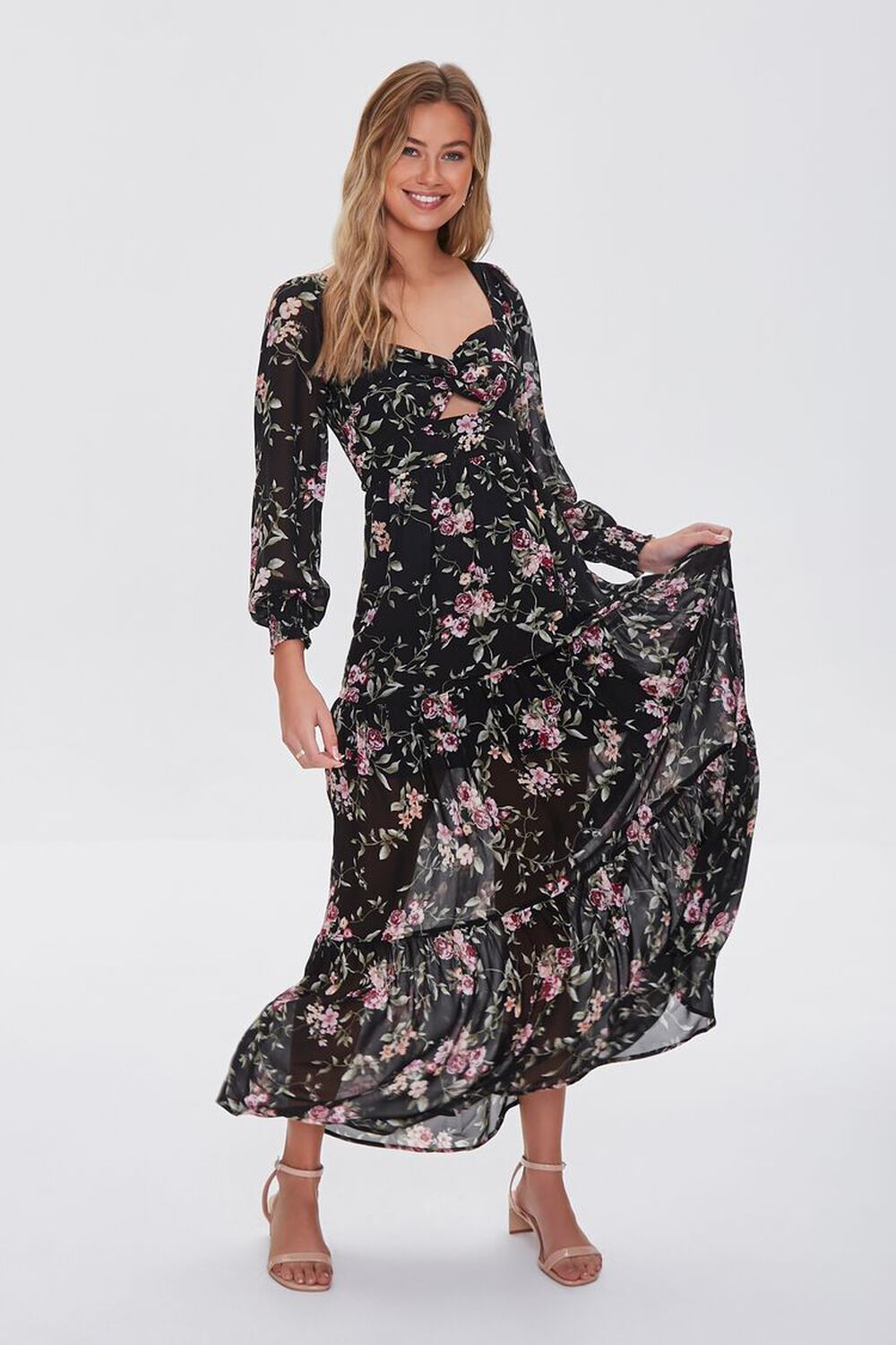 BLACK/MULTI Floral Print Maxi Dress, image 1