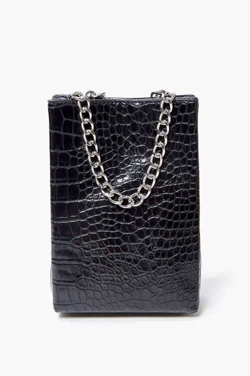 BLACK Faux Croc Leather Crossbody Bag, image 2