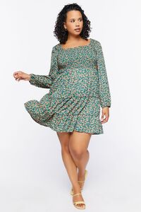 GREEN/MULTI Plus Size Floral Print Mini Dress, image 4