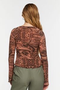 BROWN/MULTI Abstract Print Slinky Split-Front Top, image 3