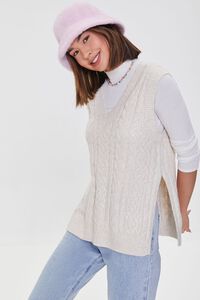 BEIGE Cable Knit Slit Sweater Vest, image 1