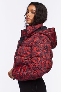 RED/BLACK Snake Print Hooded Puffer Jacket, image 2