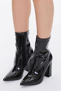 Faux Patent Leather Sock Booties, image 1