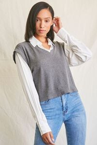 CHARCOAL/WHITE Sweater Vest & Shirt Combo Top, image 1